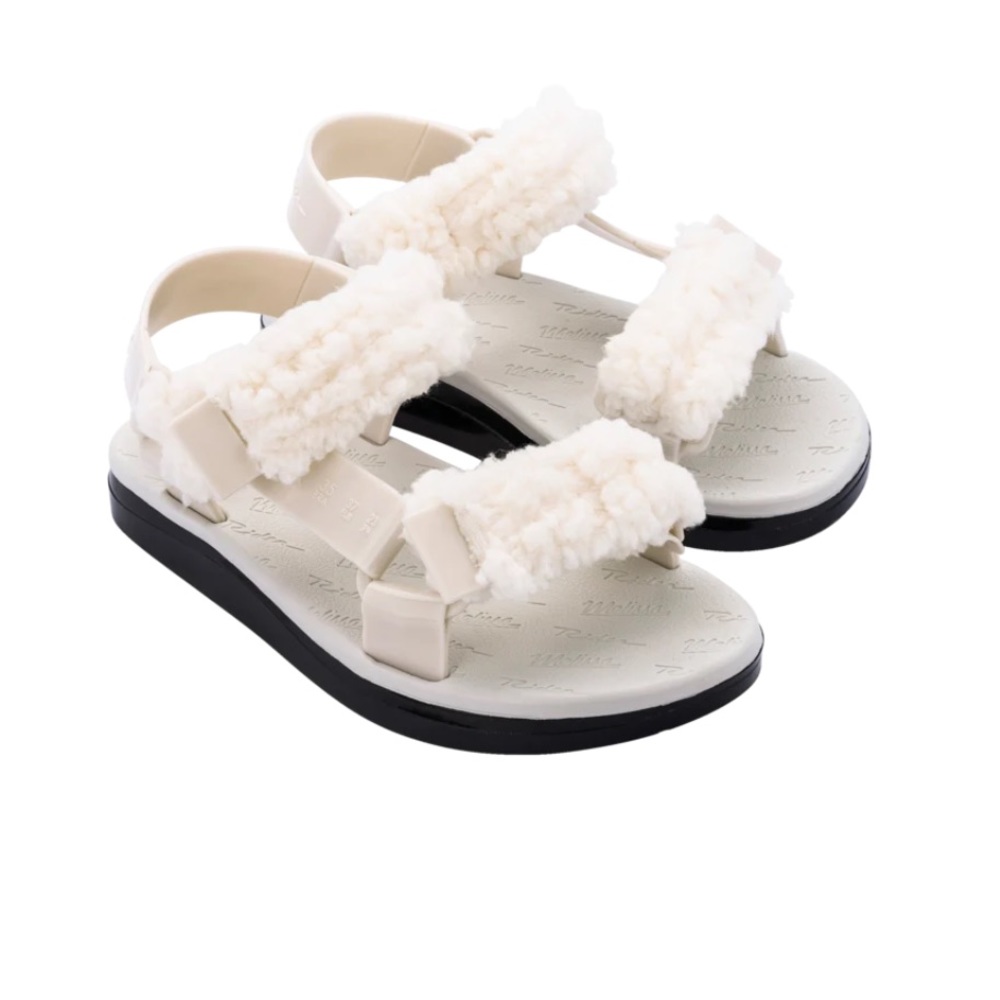 NWOT Melissa White Papette Fluffy Rider Faux Shearling Sandal